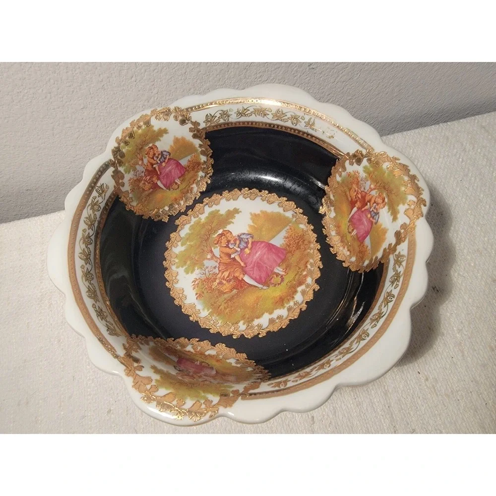 FRAGONARD VINTAGE COBALT GOLD EUROPEAN DESIGN DECORATIVE PORCELAIN BOWL‎
